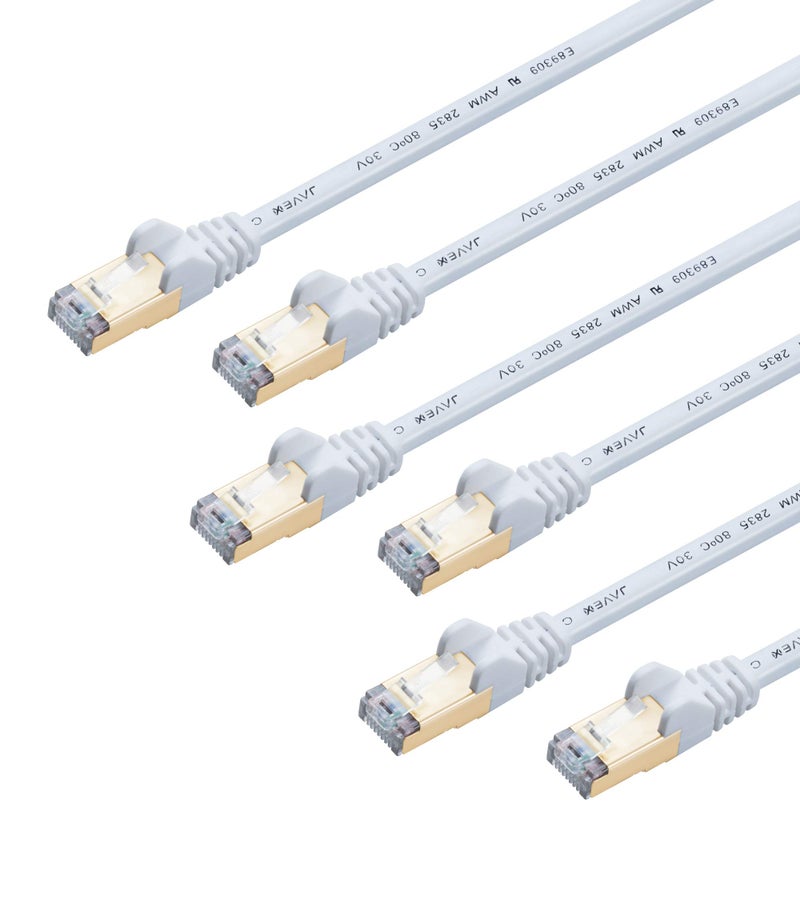 JAVEX CAT6A / CAT 7 Ethernet Patch Cable Network Internet Cord RJ45 Standard 600MHz 10Gbps UL Listed Jumper LAN for Modem Router Computer Switches 3 FT 6 Pack White - Image 1